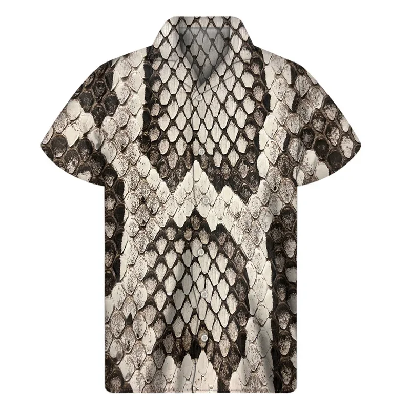 Animal Snake Skin Python 3D Print Hawaiian Shirts Men Personality Lapel Button Shirt Street Loose Short Sleeves Blouse Tops