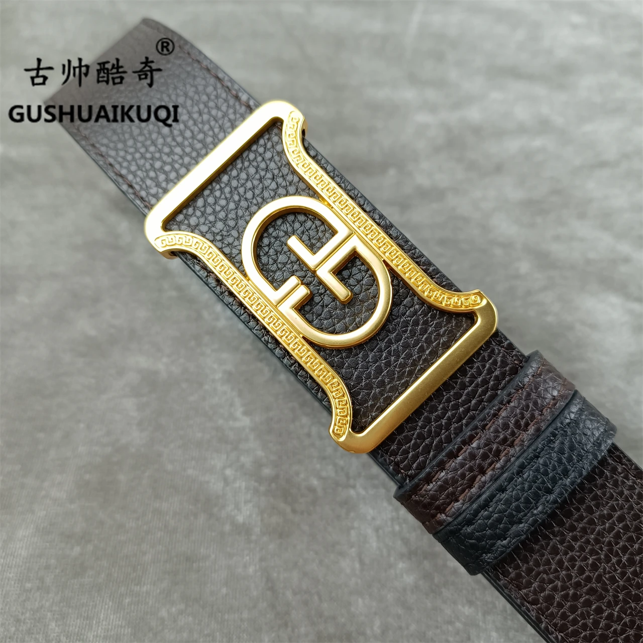 

2022 men's and women's wide buckle3.8 cm Gu Shuai new design men's and women's belt high-quality cowhide leather double-sided fr