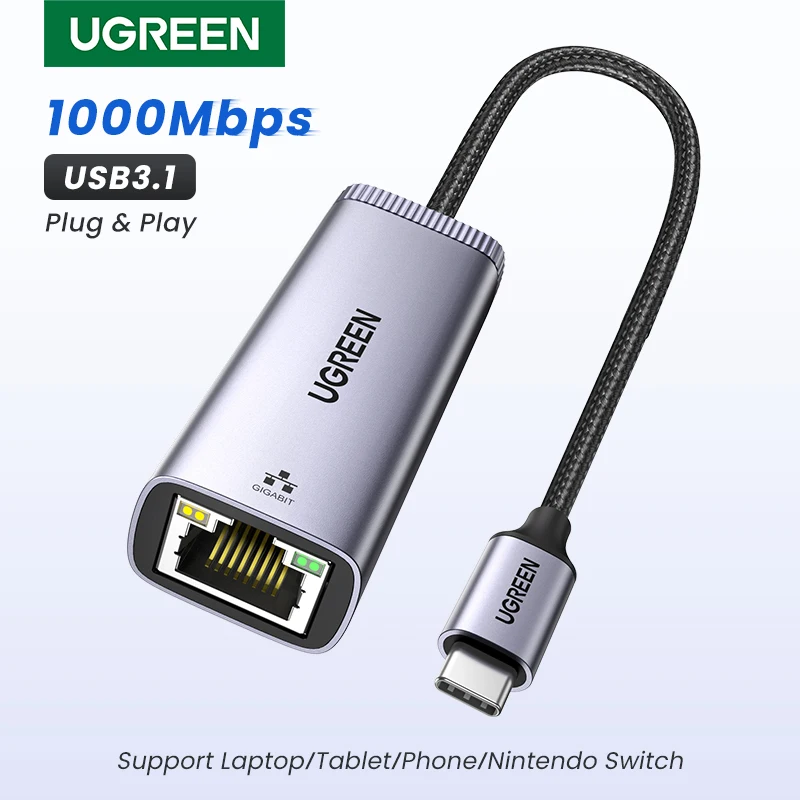 UGREEN-adaptador Ethernet USB tipo C para ordenador portátil, tarjeta de red Ethernet de 1000/100Mbps, Lan, RJ45, Thunderbolt 3, Macbook, Samsung, iPad