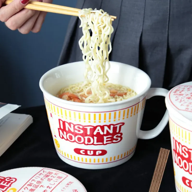 ceramic instant noodle bowl with lid dormitory office breakfast bowl instant noodle artifact student oatmeal bowl home  MJ707