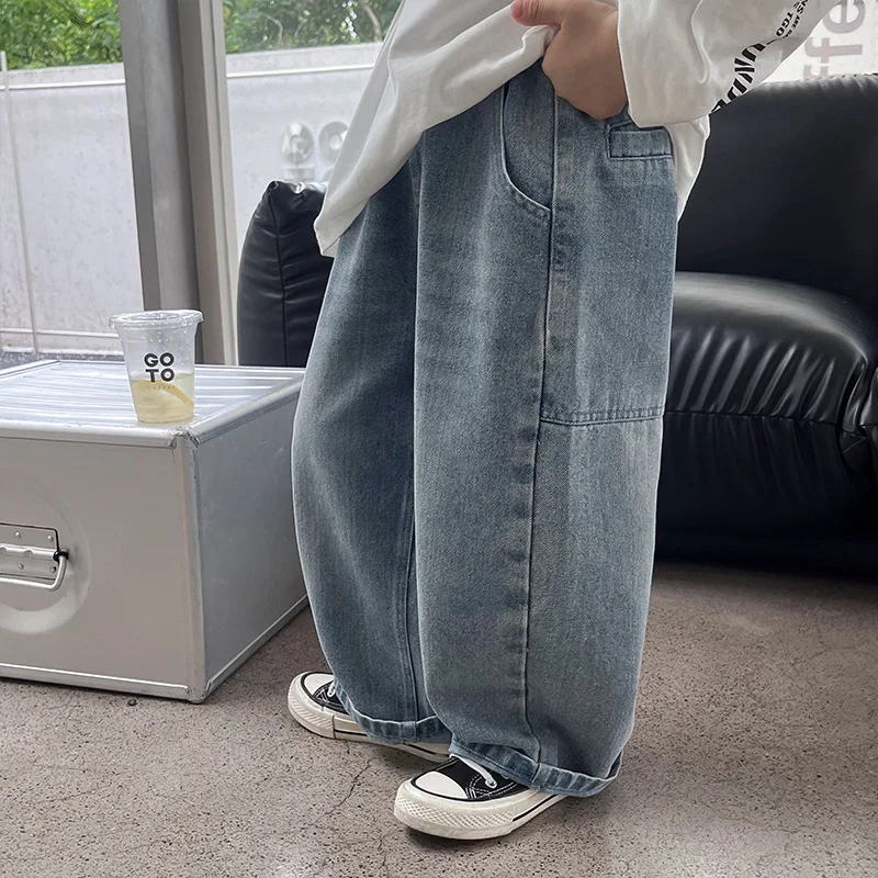 2024 Autumn New Kids pants Fashion solid color Children\'s straight jeans Boys loose casual denim Trousers