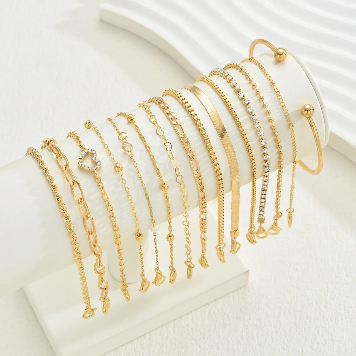 Jewelry Bracelet Knot Inlaid Diamond Love Bracelet 15 Piece Set Gold Environmental Charm Women's Handmade Set