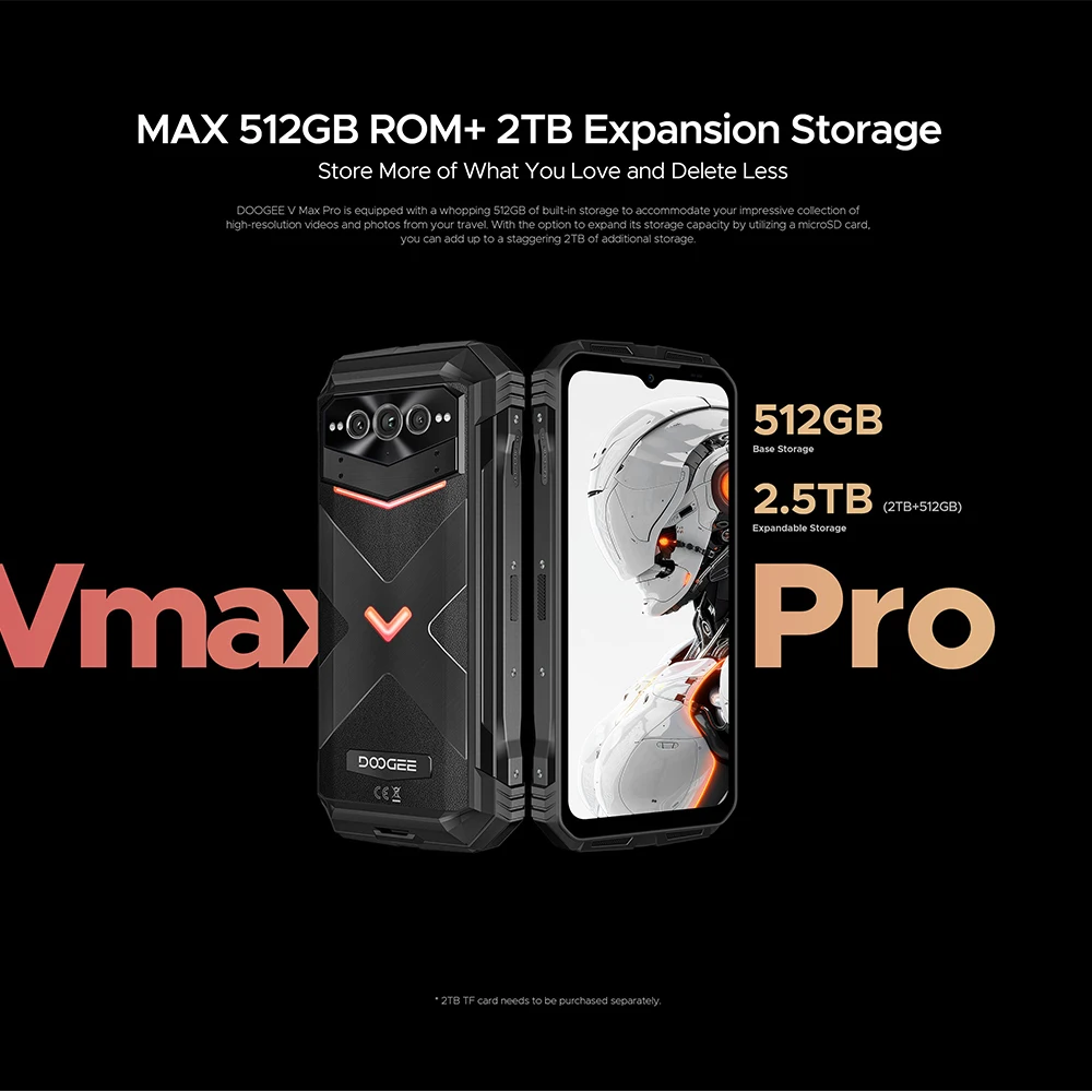 DOOGEE V Max Pro 5G Robuuste smartphone 12GB + 512GB 100MP AI-camera 22000mAh 33W 6,58" 120Hz Afmeting 7050 MAX Android 14 NFC