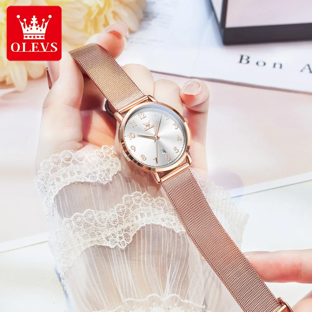 

OLEVS Women's Watch Original Quartz Wristwatch Casual Fashion Watch for Ladies Stainless Steel Mesh Waterproof Clock Reloj