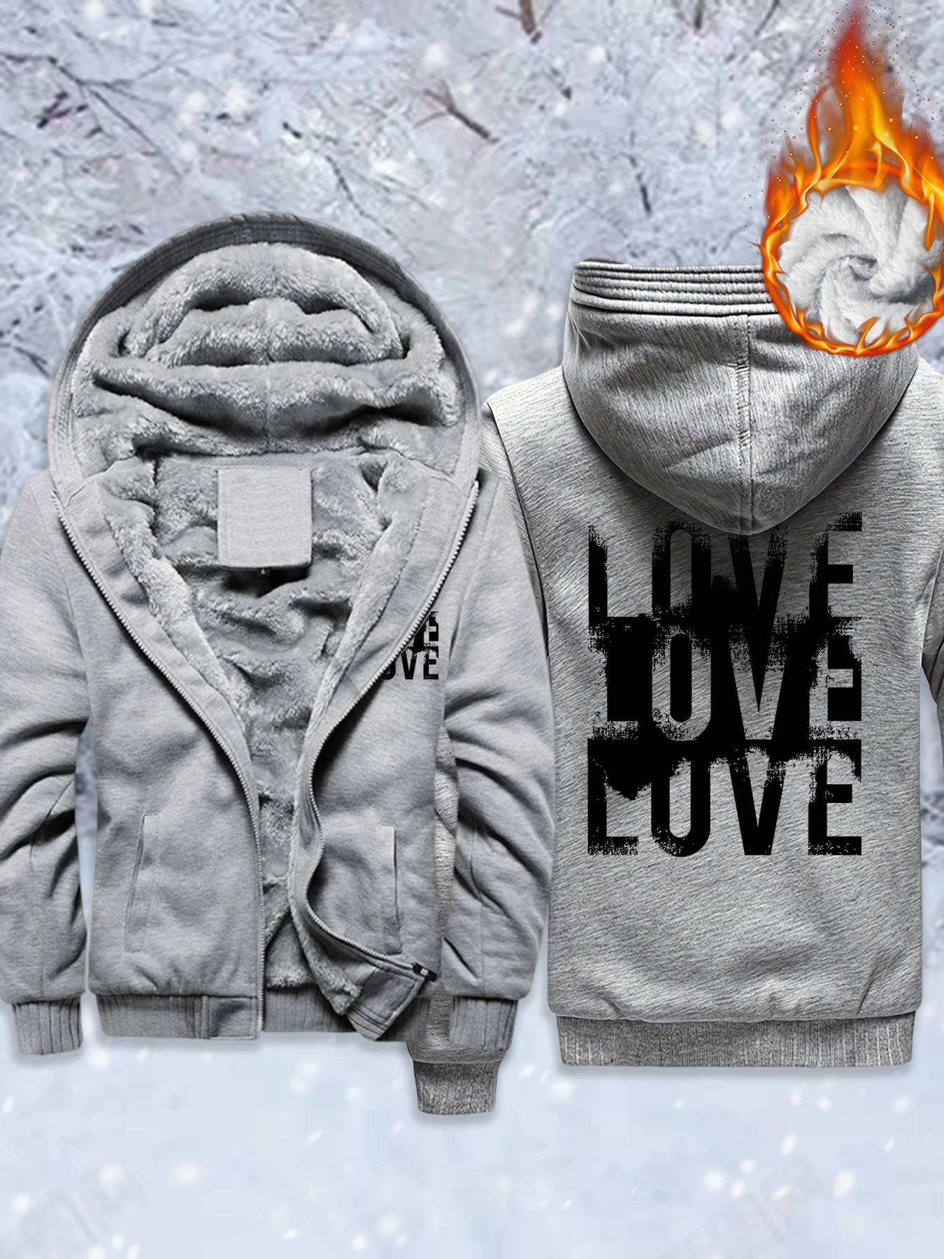 

Creative Love Letter Printed Thicken Coats Men Zipper Oversized Clothes Winter Casual Streetwear Camouflage Fleece Jacket