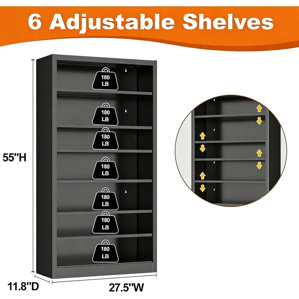 Metal DVD Storage Shelves, 7-Tier CD Storage Rack with Adjustable Shelves, DVD Organizer Shel, Media Cabinet or CD Holder, Movie