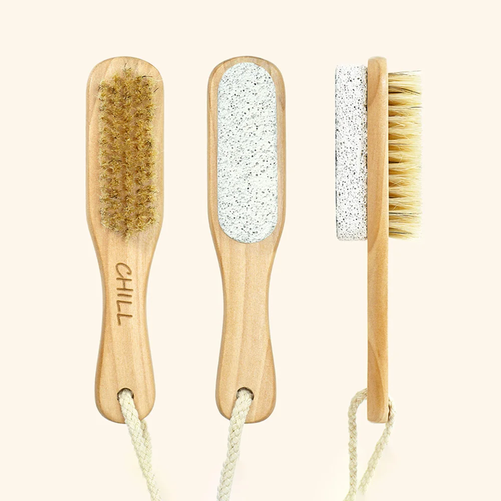 Natural Bamboo Foot File Callus Remover Pumice Stone Foot Grinding Wood Brush Double-sided Bristle Brush Shower Brush Home Tools