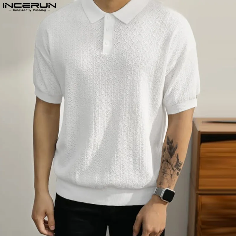 

INCERUN Men Shirt Lapel Short Sleeve Korean Style Loose Shirts Men Summer Tops Streetwear 2021 Solid Casual Men Clothing S-5XL