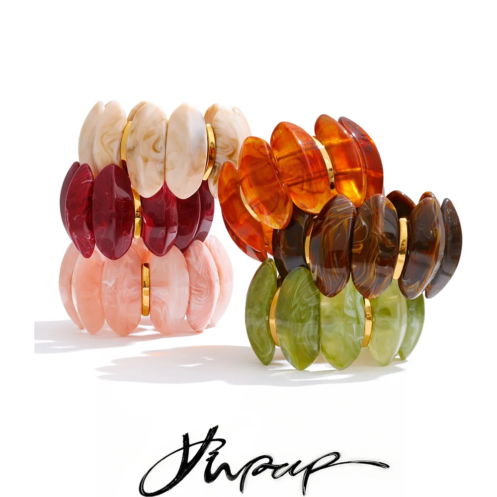 Yhpup Exclusive Style Resin Acrylic Wide Statement Bracelet Bangle Waterproof Fashion Elasticity Wrist 2025 Jewelry Women Gift