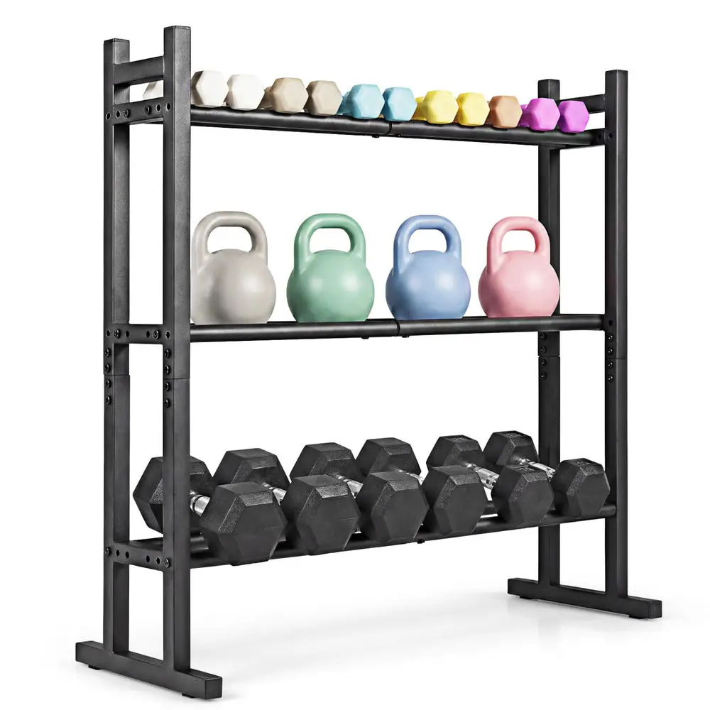 Heavy Duty 3-Tier Dumbbell Rack, Powder Coated Steel Weight Storage Stand With 529 Lbs Capacity, Adjustable Fitness Equipment Organizer For Home Gym Garage, Black - view 2