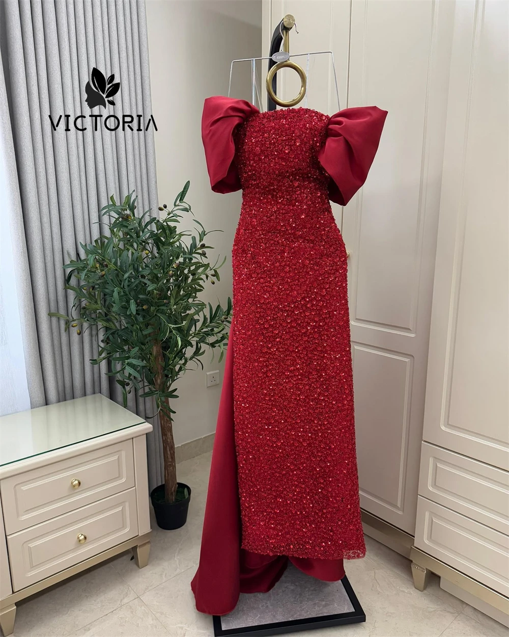 

Middle East Red Evening Dresses For Wedding Party Arabic Sequin Off Shoulder Dubai Mermaid Dubai Cocktail فساتين سهراتCustomized