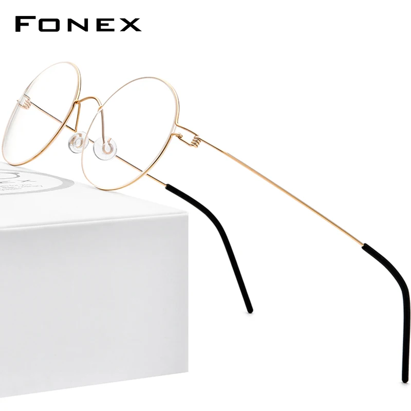 FONEX 나사 없는 둥근 안경테, 덴마크 한국 안경테, 티타늄 안경테, 남성 98607 