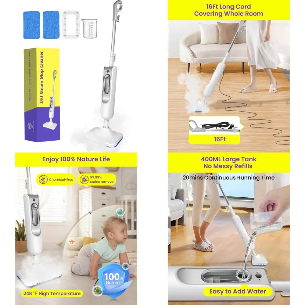 

Effortless Steam Mop for Hardwood and Tile Floors, Ergonomic Design, Adjustable Modes, 1500W High Power, Floor Cleaning Steamer