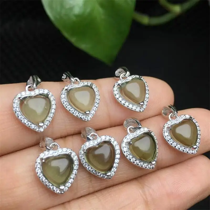 

S925 Natural Czech Meteorite Heart Pendant Energy Healing Fashion Gemstone Quartz Pendant Necklace Fengshui Gift 1PCS