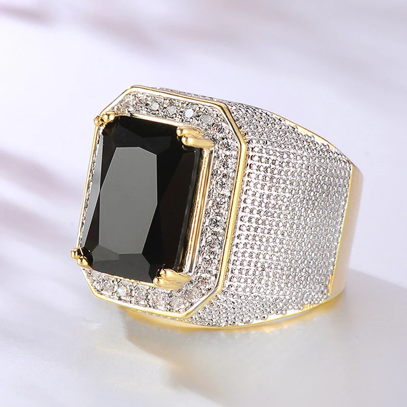 Huitan Trendy Wedding Rings for Women Black/Blue Cubic Zirconia Geometric Modern Fashion Engagement Party Female Jewelry