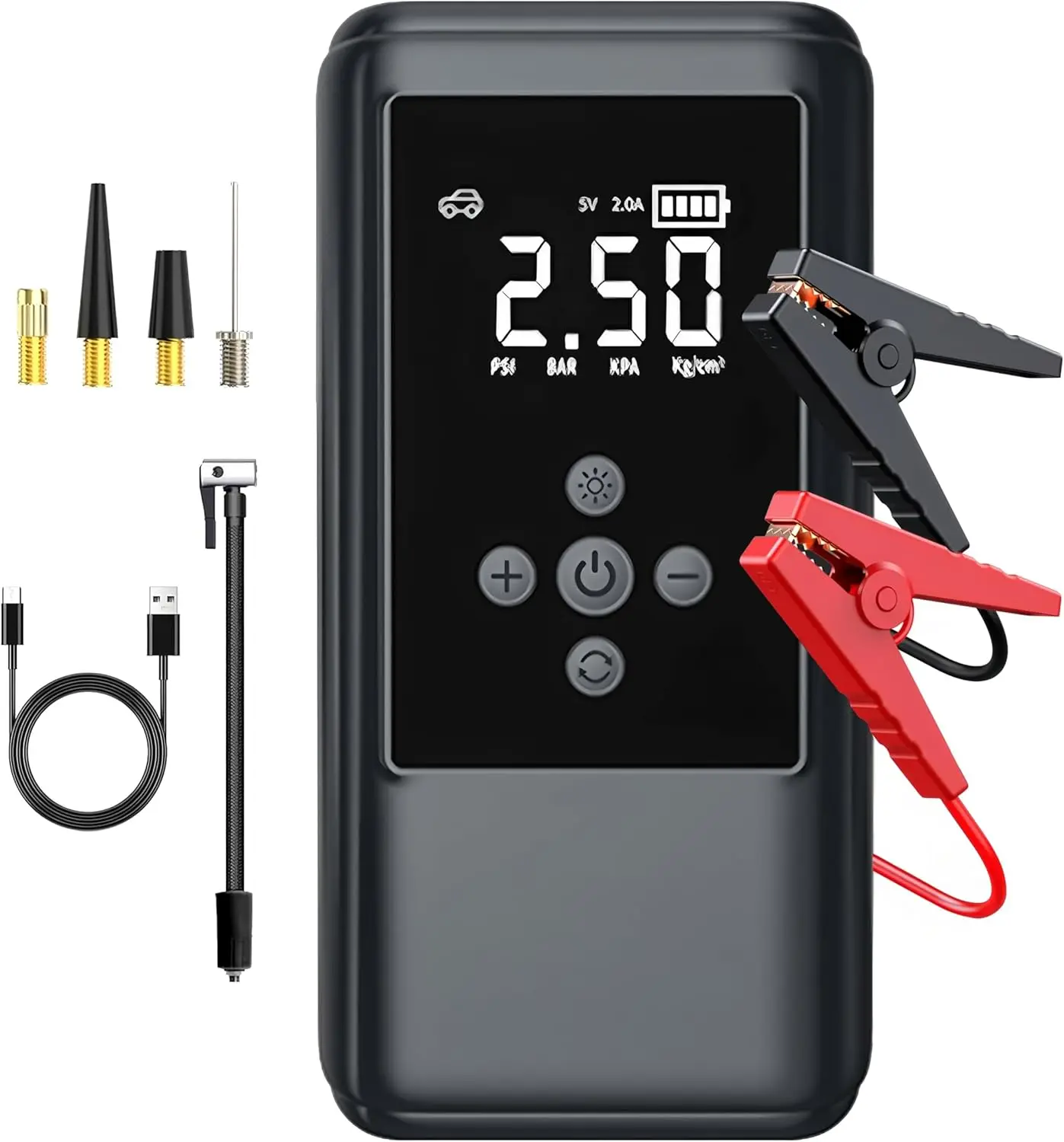 

Портативный стартер с надувным устройством, внешним аккумулятором, фонариком, режимом ожидания 24 м, усовершенствованной безопасностью и прочным дизайном