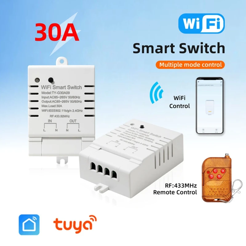 Tuya Smart Wifi Switch DIY Timer+Remote 30A Power Monitor Kwh White For Alexa Google Home