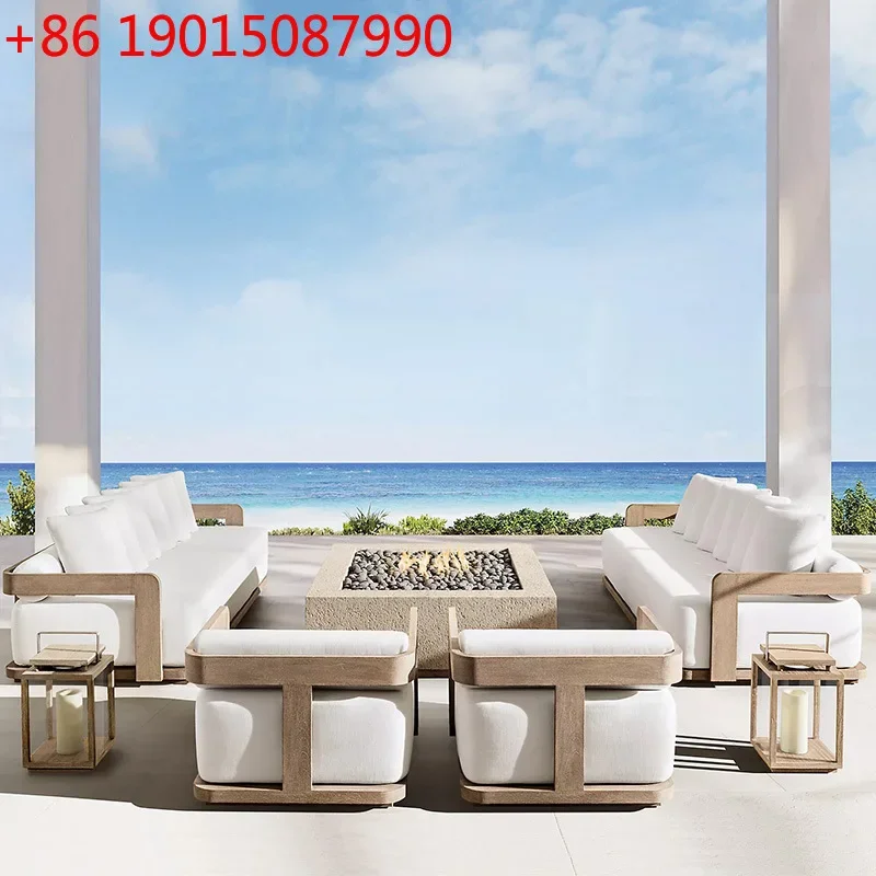 Teak outdoor sofa courtyard preservative wood furniture outdoor leisure sofa garden terrace old solid wood sofa chair