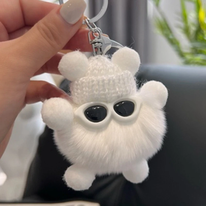 Creative Kawaii Mini Briquettes Plush Keychain Cartoon Fur Ball Doll Metal Keyring for Women Men Backpack Accessories Gifts