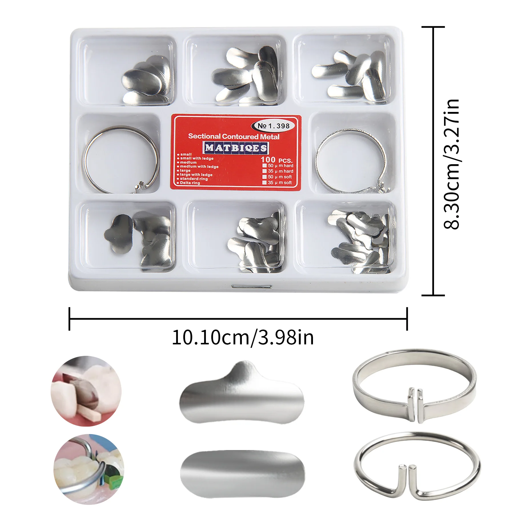 100 pcs Dental Sectional Matrix Contoured System Metal Dentistry Resin Clamping Seperating Ring Autoclavable dental - view 2