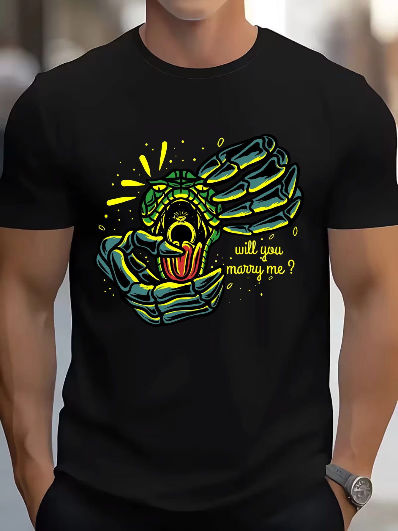 

Men's Vintage Skeleton Hand T-Shirt Gothic Retro Casual Streetwear Cotton Tees