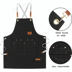 Cross Back Kitchen Apron Waterproof Canvas Chef Apron With Large Pocket and Adjustable Straps For  Bubble BBQ Shop Nail Salon