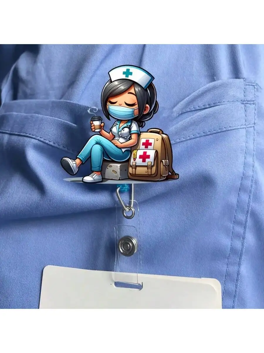 Bobine de badge rétractable, 1 pièce, design d'infirmière, porte-carte d'identité en acrylique Durable pour infirmières, employés de bureau et étudiants,