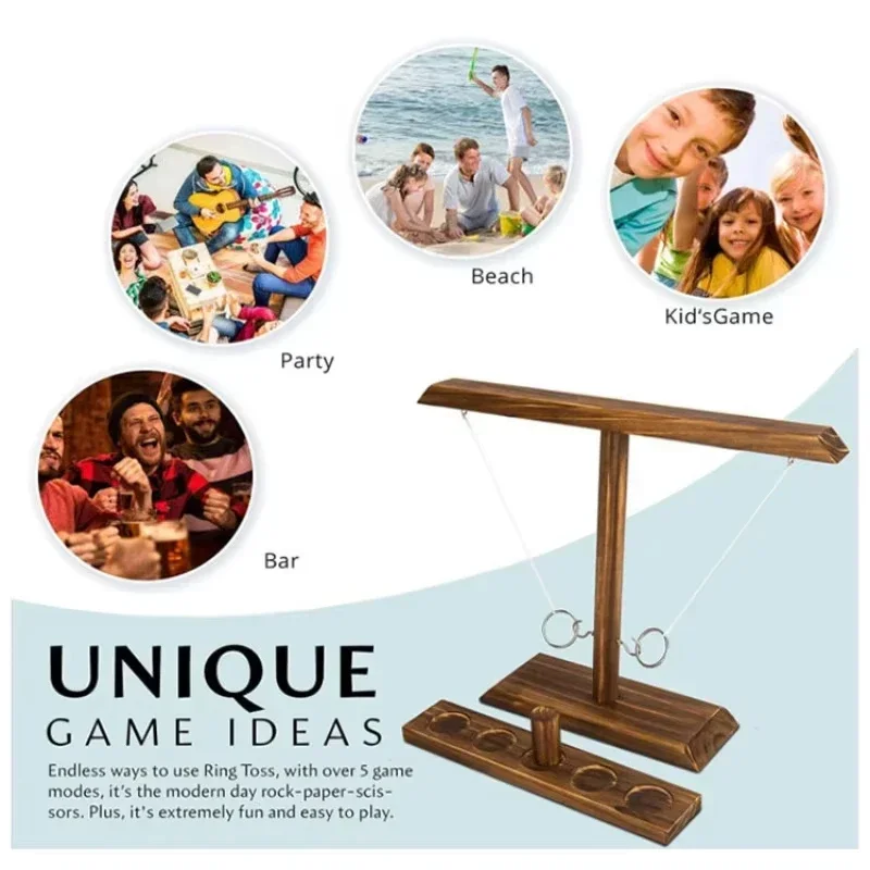 Ring Toss Games for Kids Adults Home Party Drinking Games Fast-paced Handheld Wooden Board Games Shot Ladder Bundle Outdoor Bars