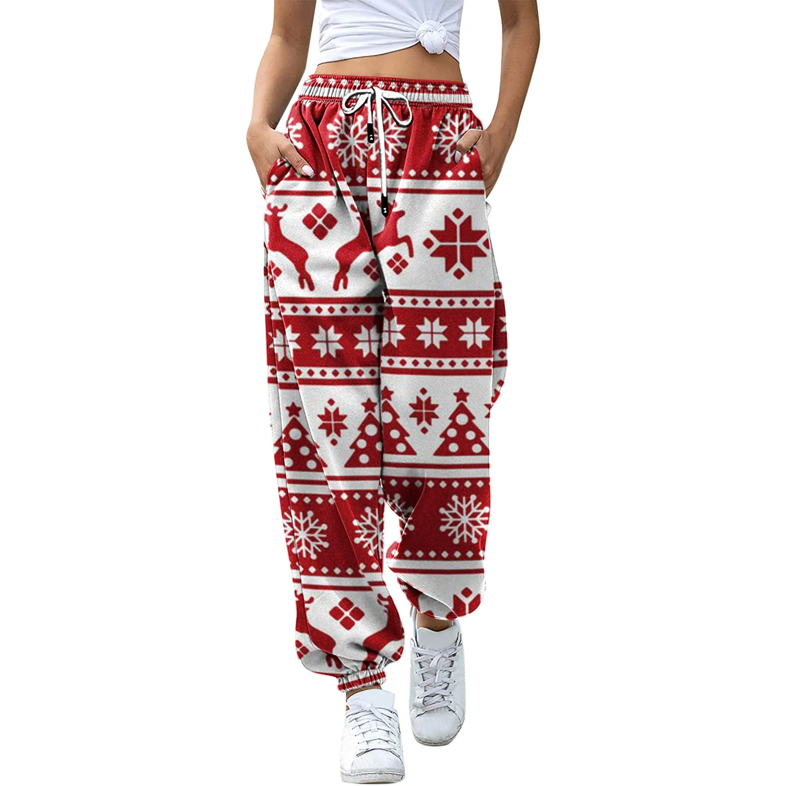 

Christmas Pants For High Pockets Trousers Bottom Fit Jogger Pants Waist Athletic Sporty Print Women'S Basic Jogging Fitness