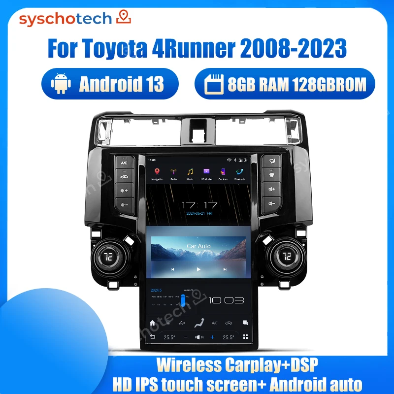 Syschotech T-Style Car Stereo Android 13.0 Head Unit Car DVD Player Car Radio For Toyota 4Runner 2008-2023 13.6 Inch