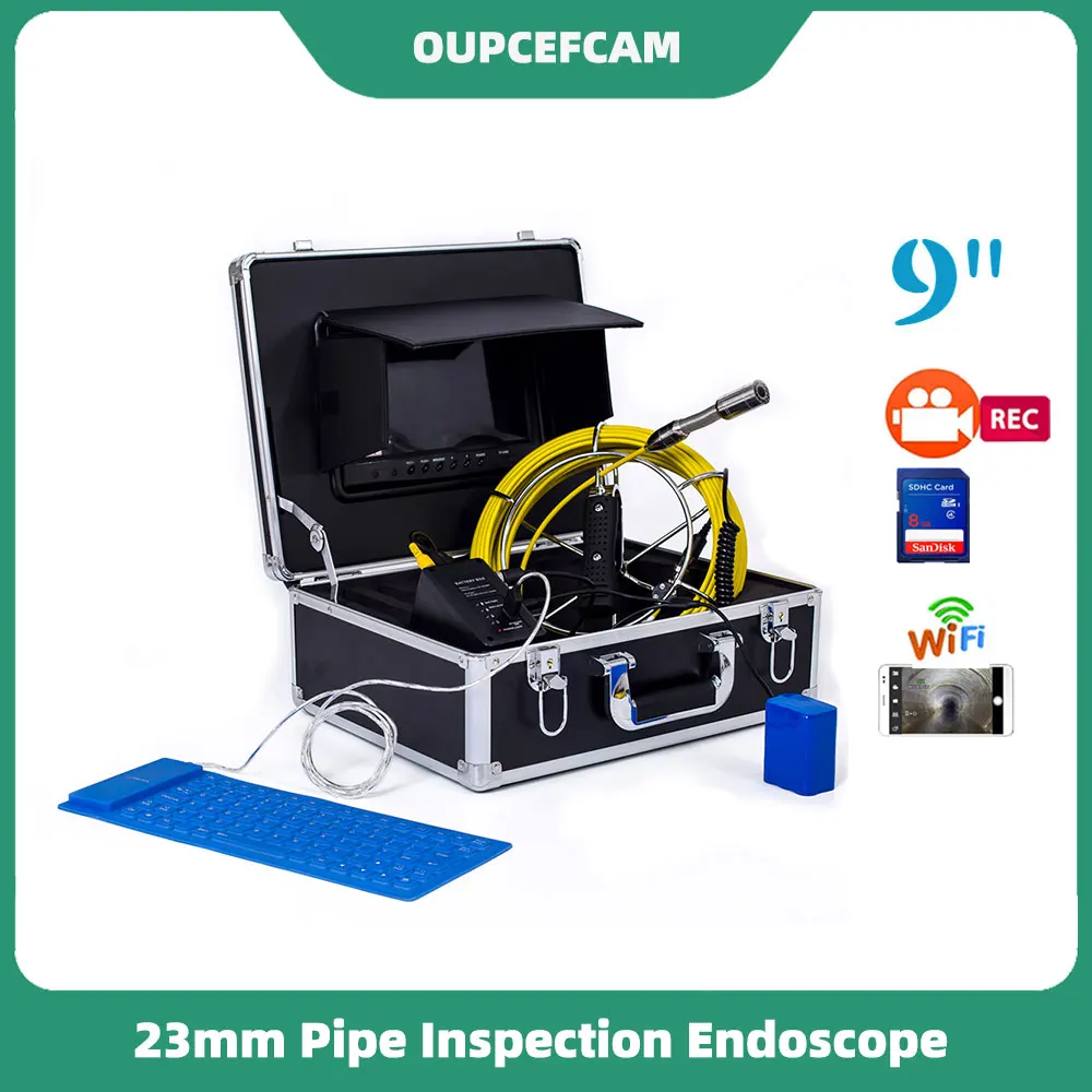 Cámara subacuática WP91A, dispositivo de drenaje de tubería Industrial, Endscope, 23mm, pantalla de Monitor de 9 pulgadas, teclado DVR