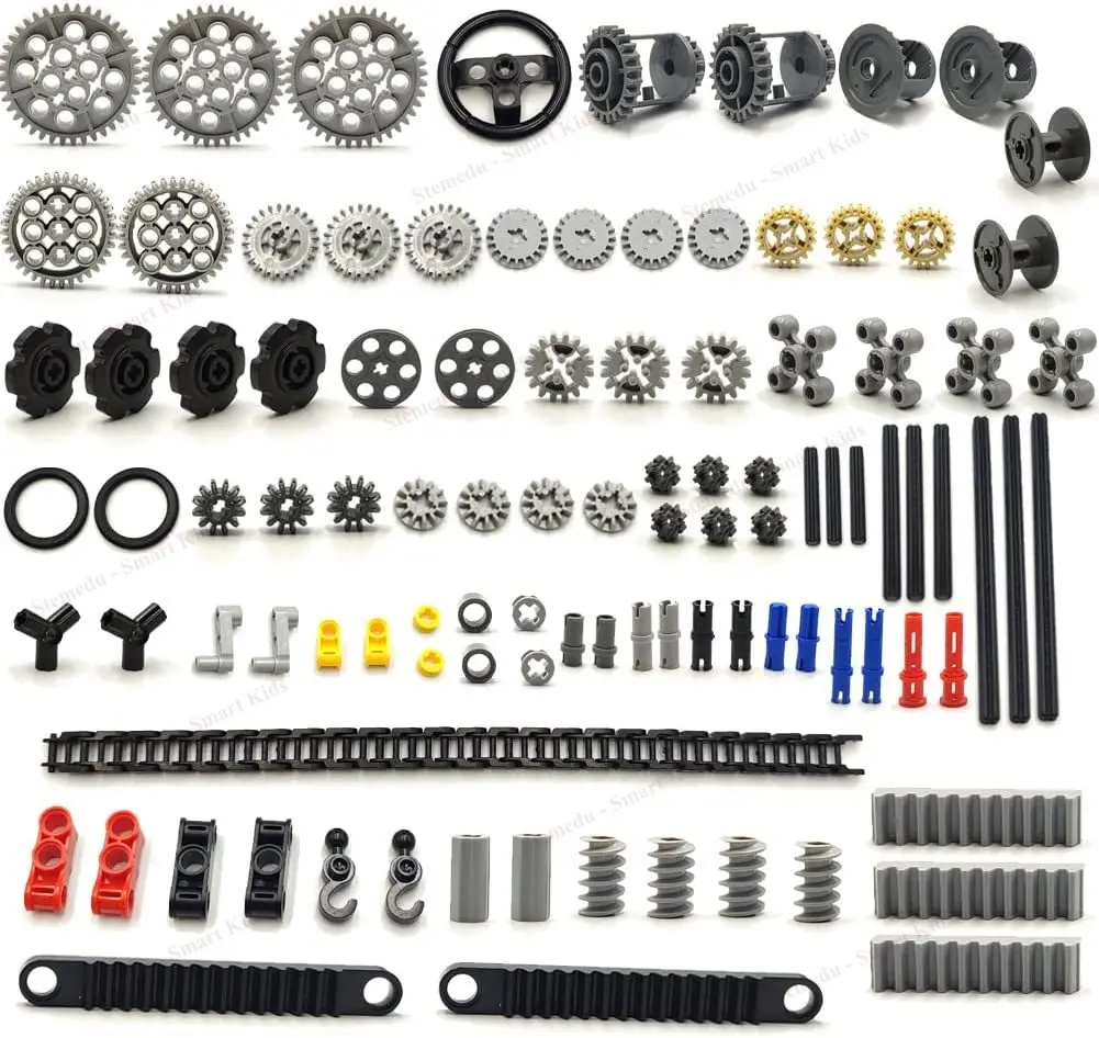 

116pcs Technics Parts MOC Building Blocks - Gears, Axle, Pin, Connector, Wheels, Link Chain, Gear Rack, Differential Set