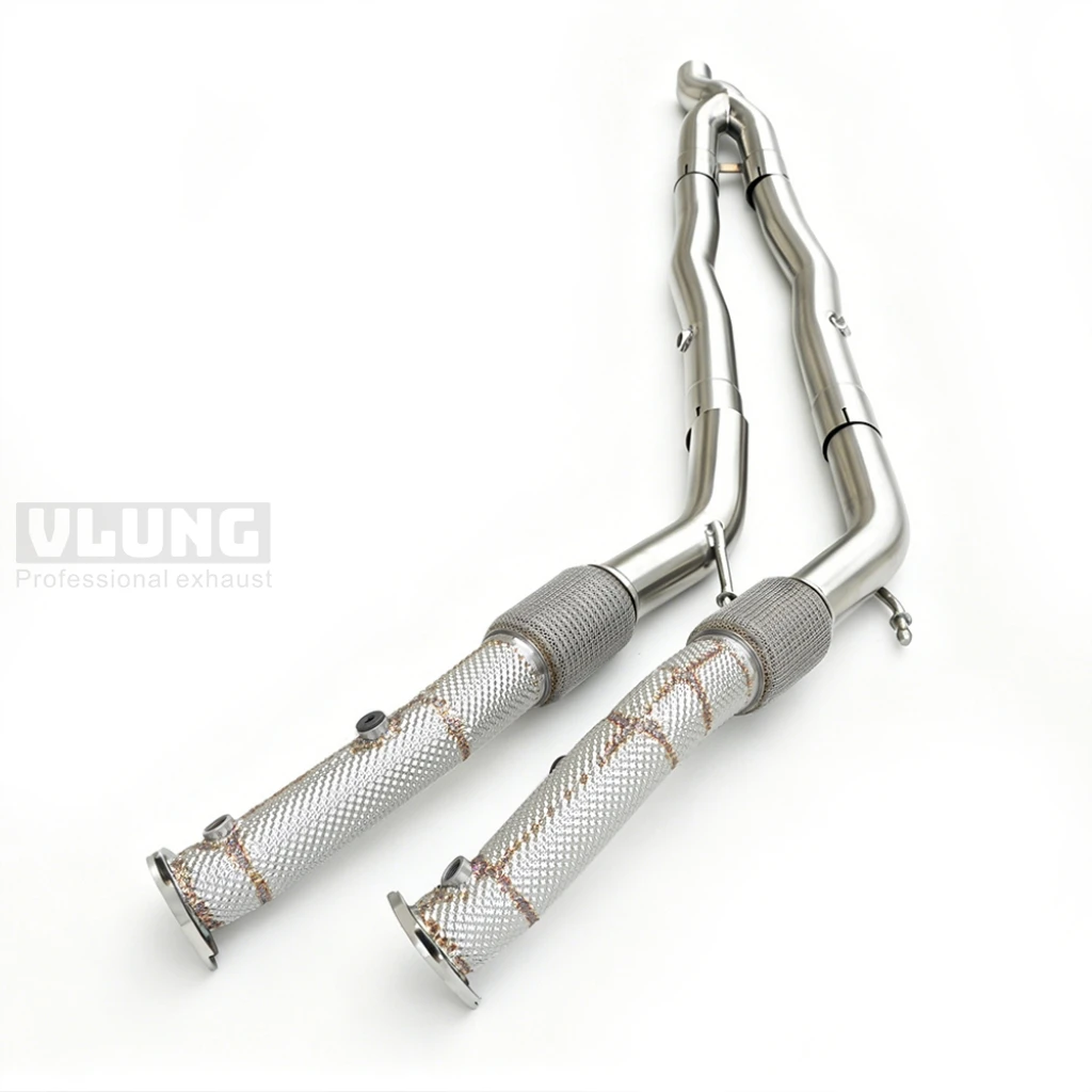 Insulated exhaust downpipe for Volkswagen Passat B6 CC R36 3.6 from 2009 to 2011 stainless steel valve exhaust head section view 4