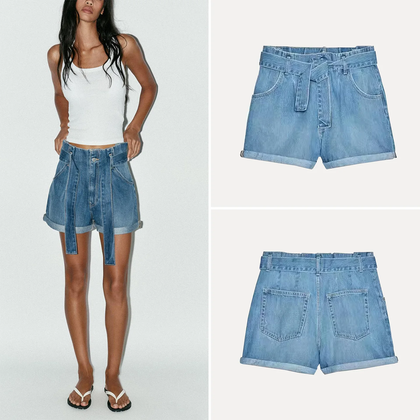 กางเกงยีนส์เอวสูงทรงลำลอง สไตล์ลำลอง สำหรับฤดูร้อน ปี 2025 แฟชั่นทรงกระบอกเอวผู้หญิง แบรนด์ Z ผ้าโพลีเอสเตอร์