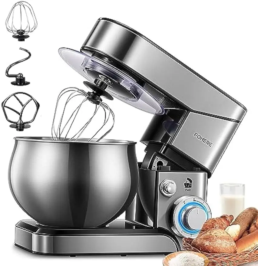 5.8 QT Stainless Steel Mixer with Dough Hook, Mixing Beater, Wire Whip, Dishwasher-safe, 6+P Speeds Tilt-Head Kitchen