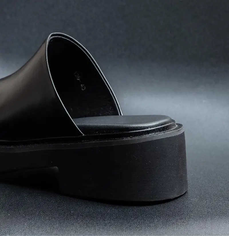 6cm Height Augment Genuine Leather Slipper Men Shoes Fashion Casual Slippers 2024 Trendy Platform Slippers High Heels Size 37 44