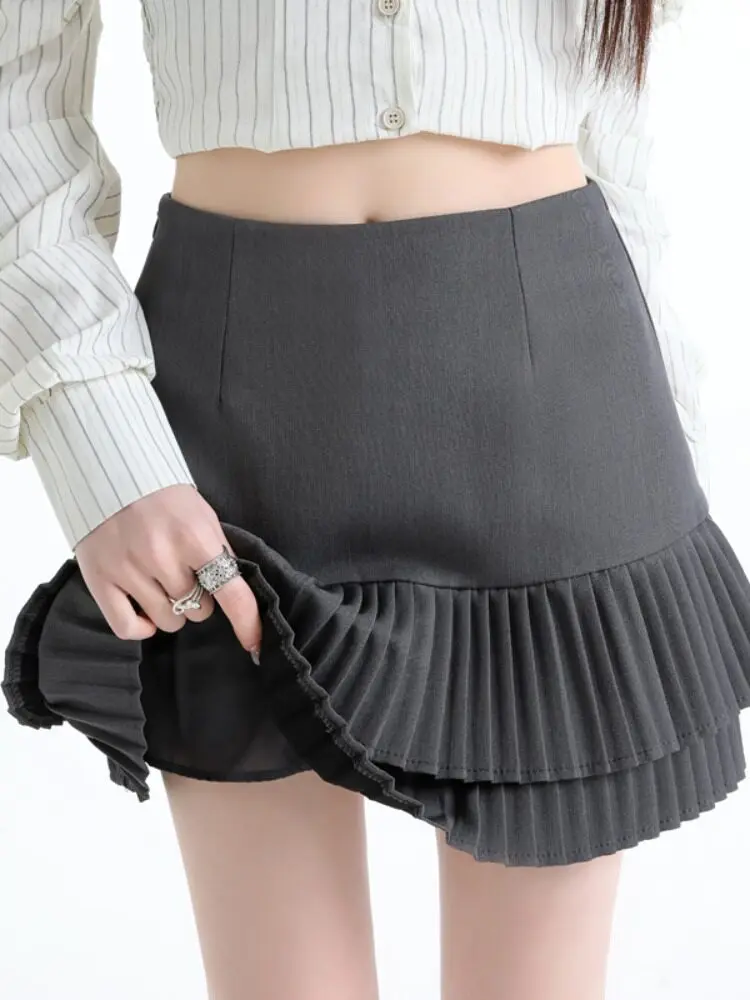 

Потрясающая двухслойная плиссированная юбка А-силуэта для женщин, весна 2026, с завышенной талией, утягивающая, непрозрачная, короткая юбка-костюм, повседневный стиль