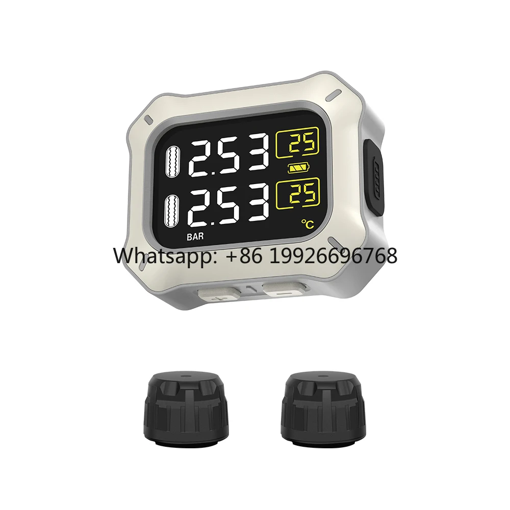 

Wireless Motorcycle TPMS Tire Pressure Monitoring System External Sensor LCD Time Display Tyre Temperature Monitor Alarm