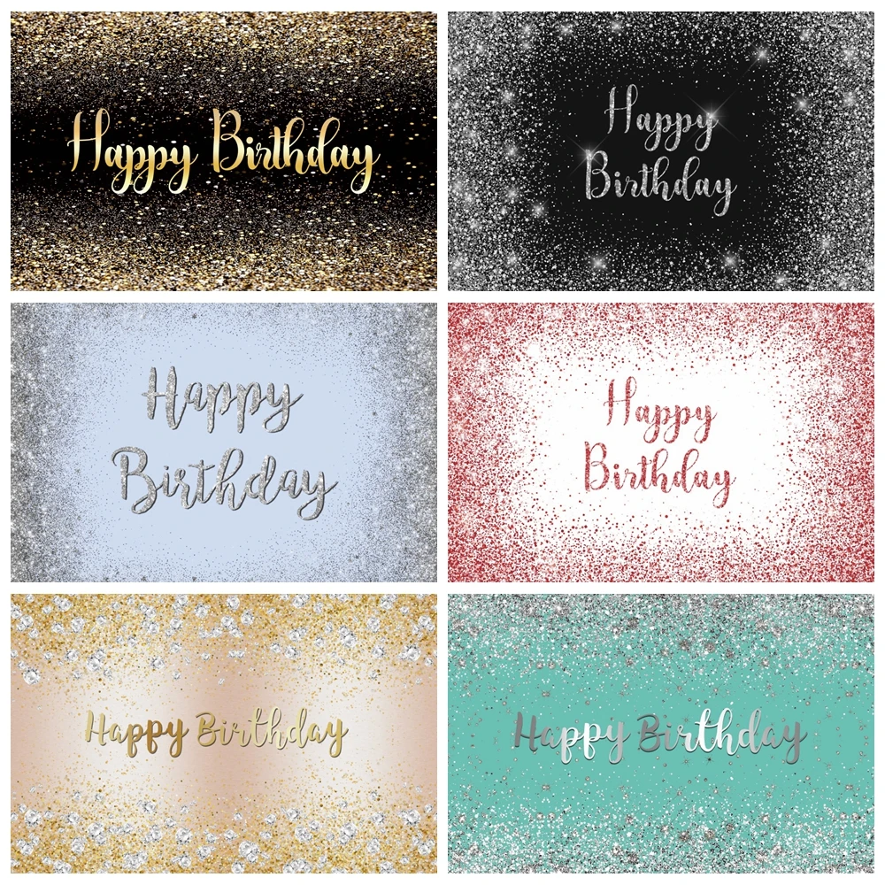 Custom Name Glitter Birthday Backdrop Gold Sliver Pink Black Customize Adult Happy Birthday Photo Background Photography Props