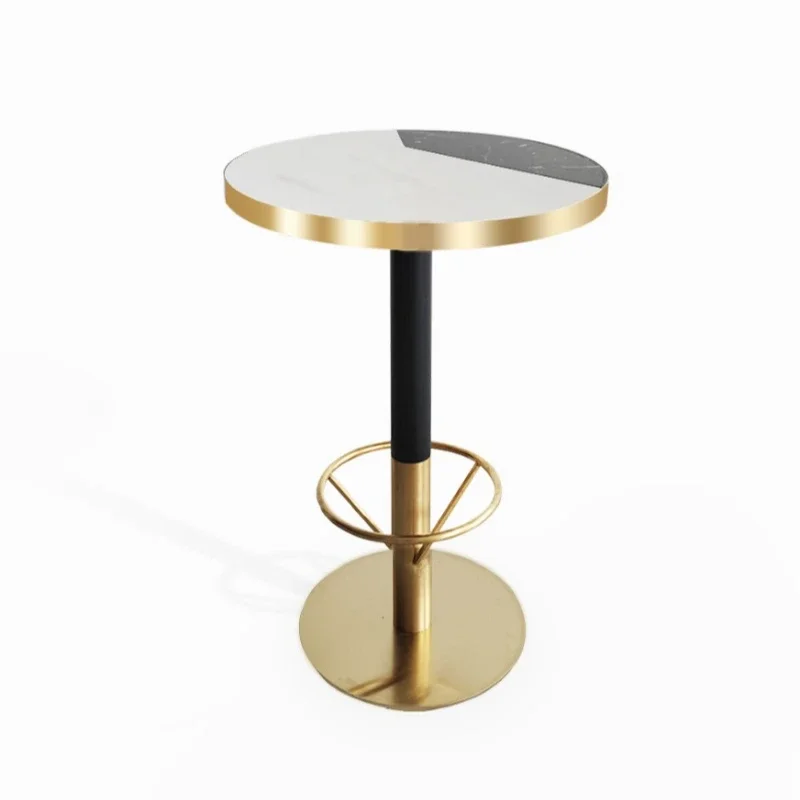 

Light luxury black and white splicing marble oval bar table, milk tea shop cafe rock slab high bar table Minimum order of 5