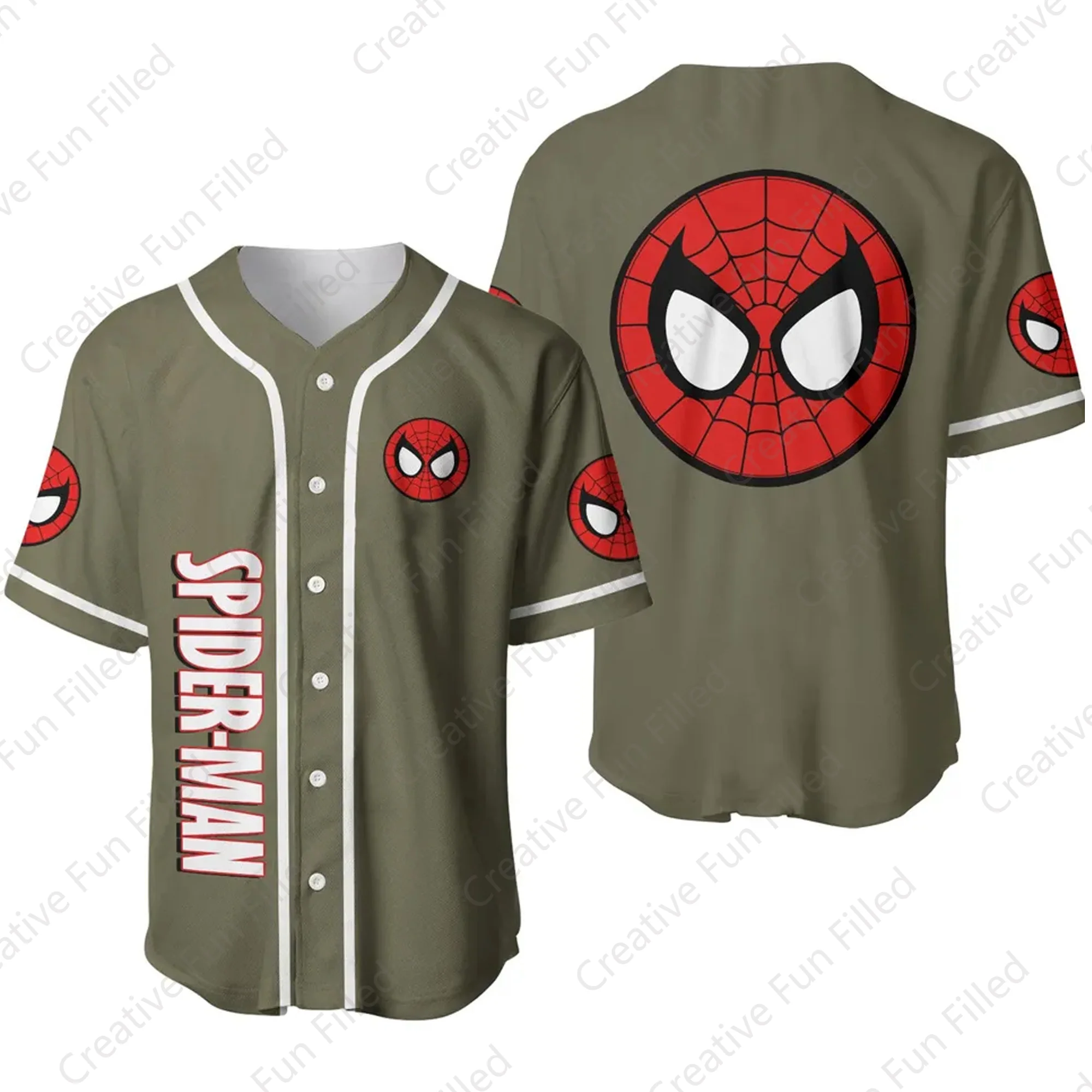 2024 New Arriavl Baseball Shirt Spider-Man Thin Coat Baseball Casual Vacation Sports Outfits Cute Oversized Jersey For Kid/Adult