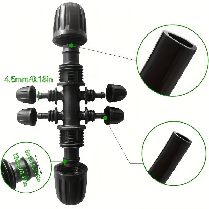 For garden irrigation system10Set of Irrigation Accessories Contains an inner diameter of0.315In The outer diameter is0.47in pip