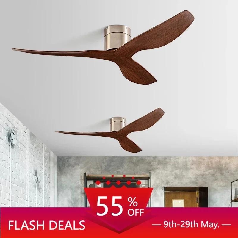 

45/52 Inch Ceiling Fan 3 Blades Vintage Industrial ABS Ventilator No Light Remote Control for Coffee Shop Home Hotel Office