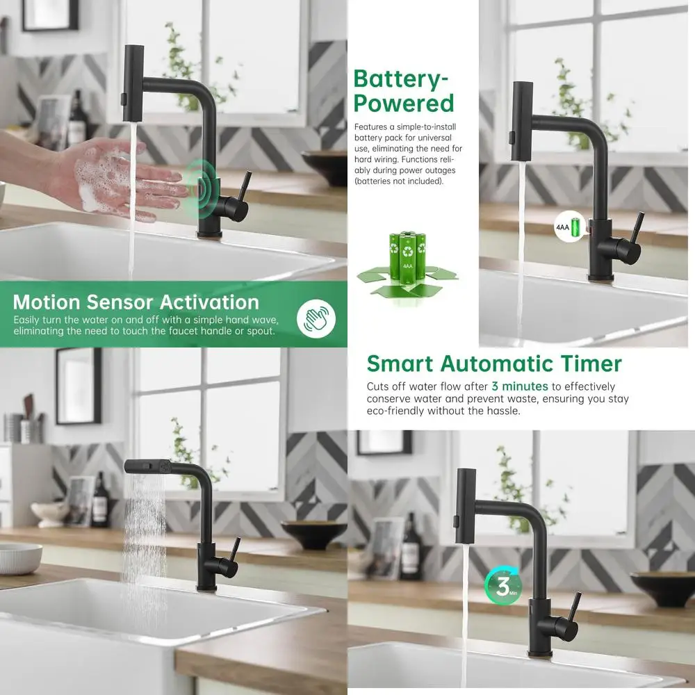 Torneira de cozinha com spray removível com alça única ativada por movimento em preto fosco