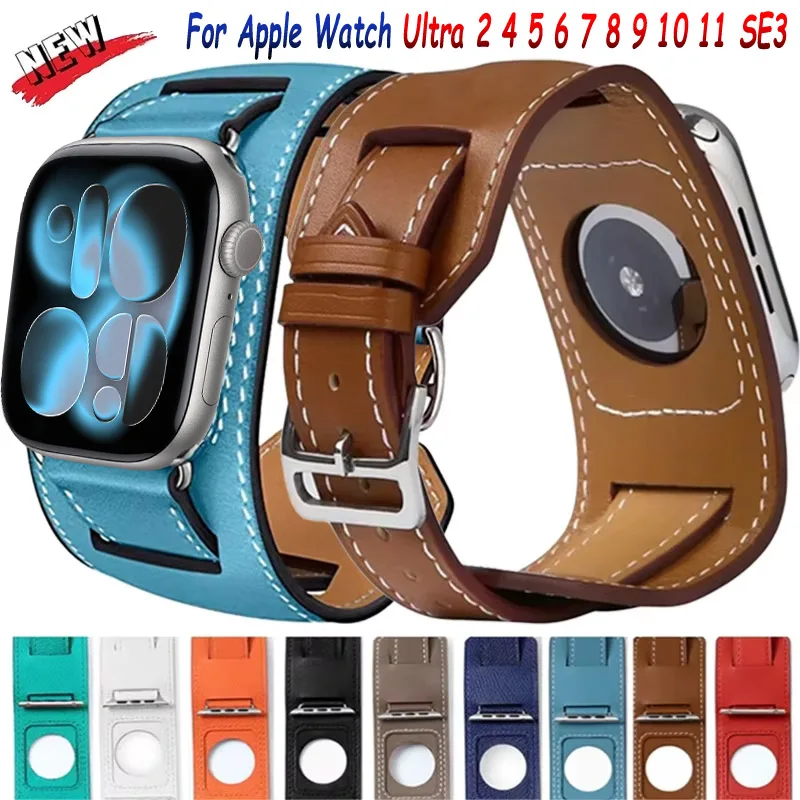 Leather Strap For Apple Watch Ultra 2 49mm Comfortable Bracelet For iWatch 11 10 9 8 7 6 5 4 SE 45mm 41mm 44mm 40/42/46mm Correa