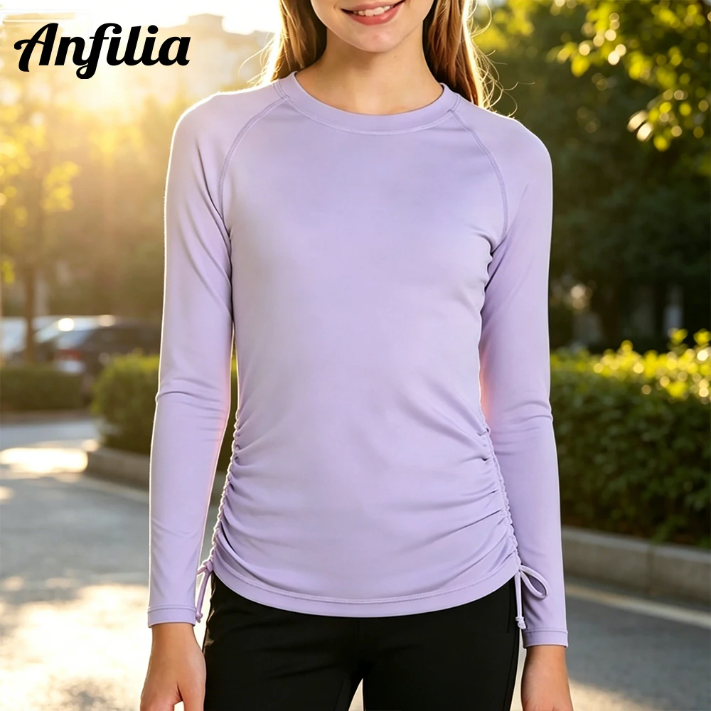 

Anfilia Rash Guard for Girls Long Sleeve Swim Shirt UPF 50+ Sun Protection Teen Girls Swimsuit Athletic Shirts 7-16Y
