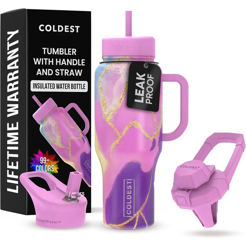 

Leak-Proof Insulated Stainless Steel Tumbler with Handle, Straw, and 3 Lids - 36 oz Capacity, Suitable for Both Men and Women