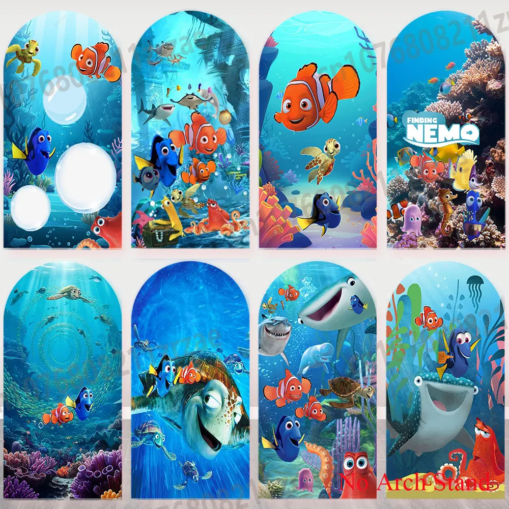 Capa de Fundo para Cenário 'Encontrando Nemo' para Aniversário Infantil, Chá de Bebê, com Peixes Marlin, Bruce, Dory, Squirt, Banner Decorativo para Fotos