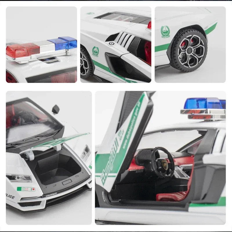 Countach-Diecast Alloy Model Car, Dubai Police Supercar, Collectible Meninos Presente, Veículo De Metal, Brinquedos De Natal, LPI800, 1:24