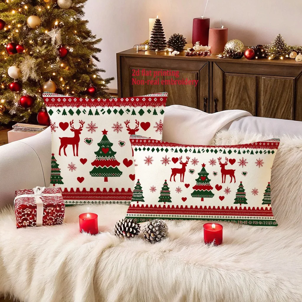 

Christmas Pillowcases: Reindeer & Tree Designs for Cozy Holidays Sofa cushion cover, New Year home decoration